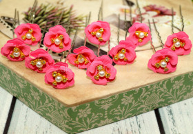 Шпильки для зачіски троянда кераміка світло-рожева+камінчики+перли ХВ-502