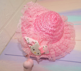 Обруч светло-розовый шляпка+ Китти шарики 17 см. 1015