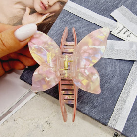 Краб для волосся из французського пластика метелик рожевий 11.5 см Л-5824