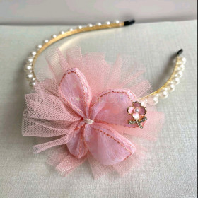 Обруч з перлами+ метелик фатин рожевий ДД-1005