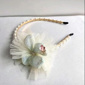 Обруч з перлами+ метелик фатин блакитний ДД-1005