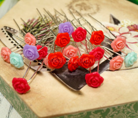 Шпильки для зачіски троянда кераміка різнокольорова ХВ-511