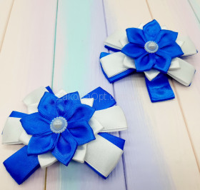 Заколка-уточка цветочек синий с белым 12 см. ( пара ) ТН-24