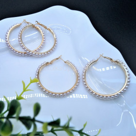 Сережки-кільця з перлів середні 4.5 см. МР-1103