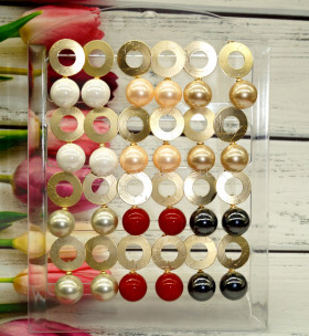 Сережки-гвоздики з кільця перлів кольорових 1-11-118